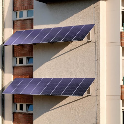 Electric solar panel on the house wall