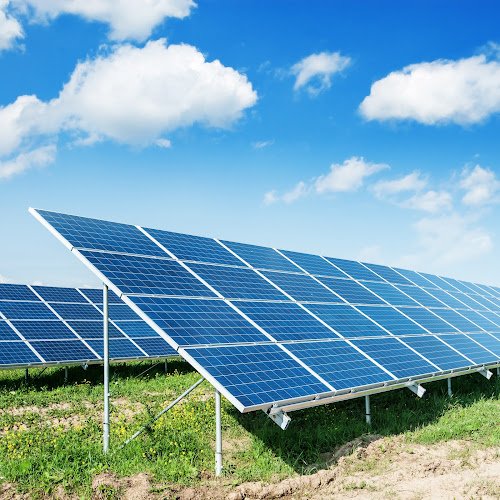 sun panels and blue sky