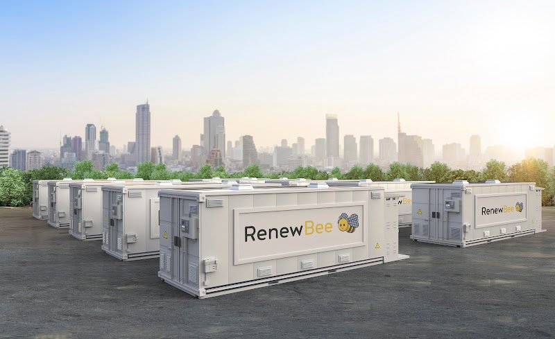 3d rendering group of energy storagy systems or ess farm field
